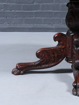 American Empire Mahogany Carved Dining Table w/ Paw Feet, c.1940’s