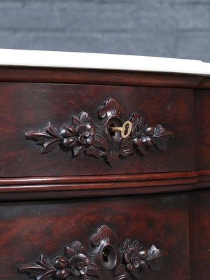 American Victorian Mahogany Serpentine Dresser w/ Carrara Marble Top, c.1900’s