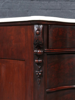American Victorian Mahogany Serpentine Dresser w/ Carrara Marble Top, c.1900’s
