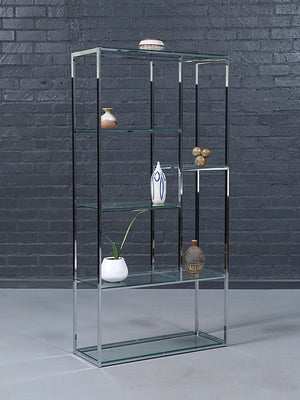 Vintage Post Modern Chrome & Glass Etagere Bookshelf, c.1970’s
