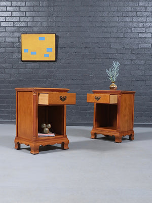Pair of American Traditional Maple Night Stands w/ Bookcase, c.1960’s