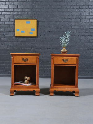 Pair of American Traditional Maple Night Stands w/ Bookcase, c.1960’s