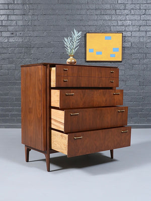 Mid-Century Modern Sculpted Walnut Highboy Dresser by United Furniture, c.1960’s