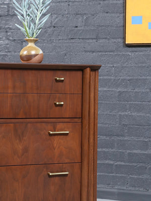 Mid-Century Modern Sculpted Walnut Highboy Dresser by United Furniture, c.1960’s