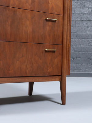 Mid-Century Modern Sculpted Walnut Highboy Dresser by United Furniture, c.1960’s