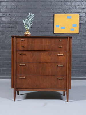 Mid-Century Modern Sculpted Walnut Highboy Dresser by United Furniture, c.1960’s