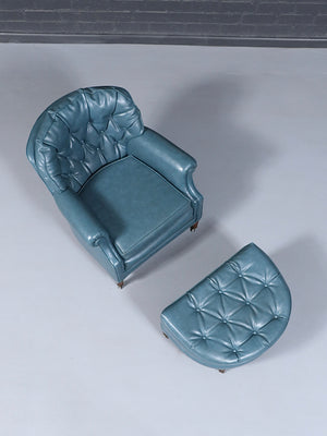 Vintage Tufted Blue Lounge Chair w/ Ottoman, c.1960’s