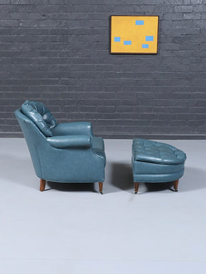Vintage Tufted Blue Lounge Chair w/ Ottoman, c.1960’s