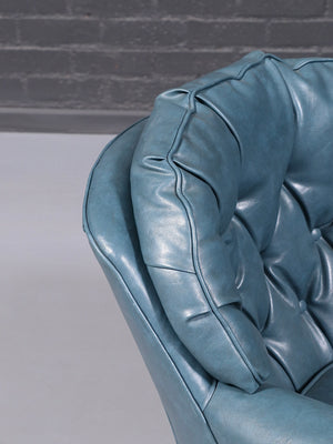 Vintage Tufted Blue Lounge Chair w/ Ottoman, c.1960’s