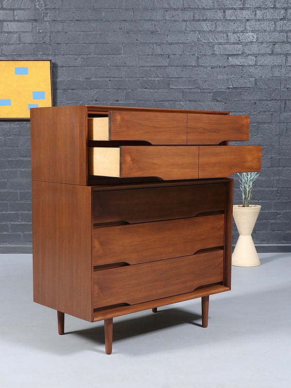 Mid-Century Modern Walnut Highboy Dresser by Kent-Coffey, c.1960’s