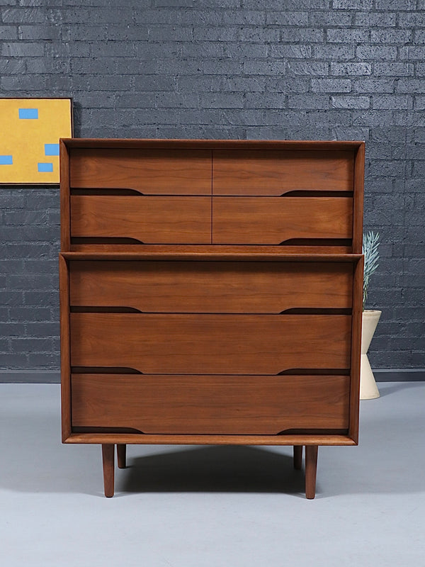 Mid-Century Modern Walnut Highboy Dresser by Kent-Coffey, c.1960’s
