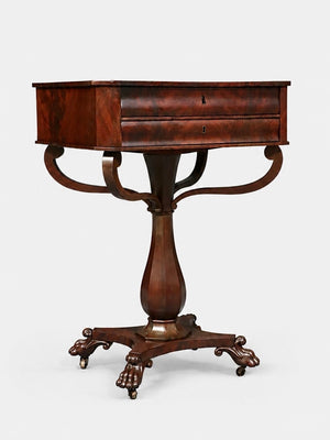 Antique American Empire Flame Mahogany End Table w/ Paw Feet, c.1900’s