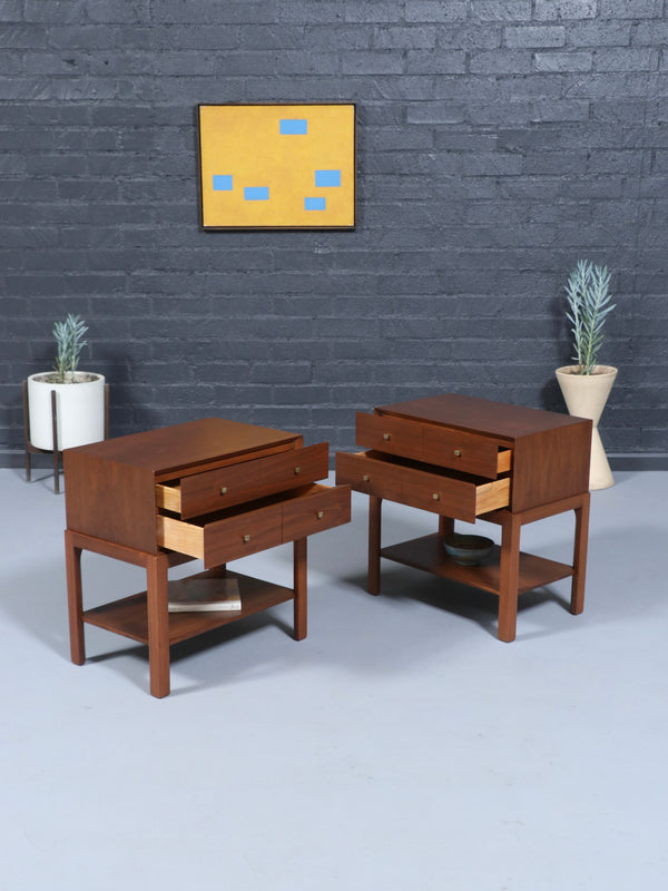 Pair of Mid-Century Modern Walnut Night Stands w/ Bookshelf by Albert Furniture, c.1960’s