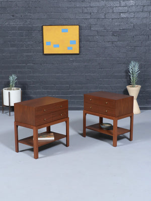 Pair of Mid-Century Modern Walnut Night Stands w/ Bookshelf by Albert Furniture, c.1960’s