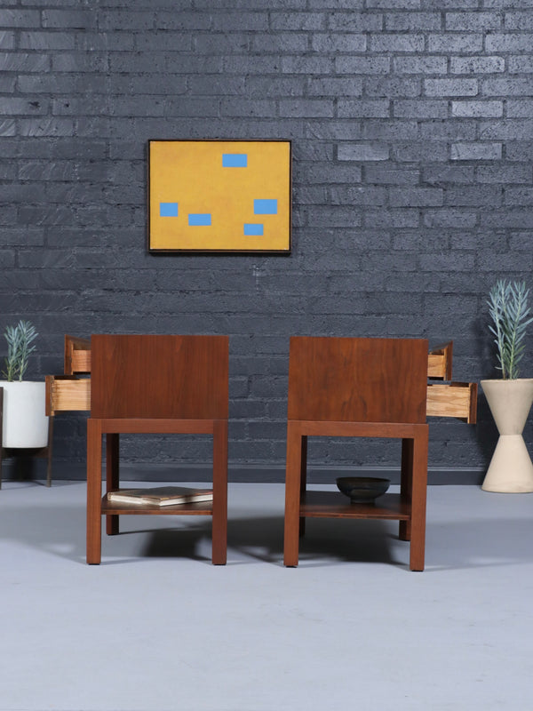 Pair of Mid-Century Modern Walnut Night Stands w/ Bookshelf by Albert Furniture, c.1960’s