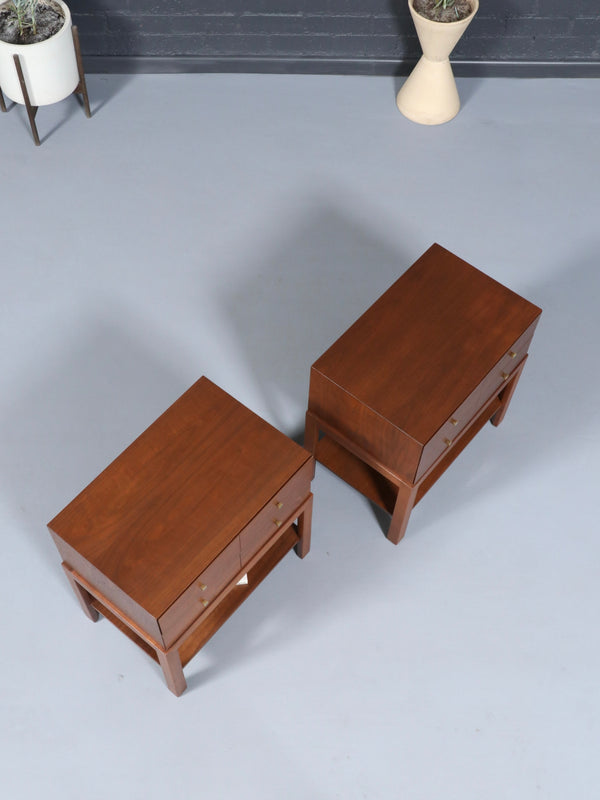 Pair of Mid-Century Modern Walnut Night Stands w/ Bookshelf by Albert Furniture, c.1960’s