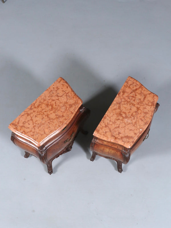 Pair of Italian Burl Walnut & Marble-Top Night Stands by Cav. Emilio Bertini, c.1930’s