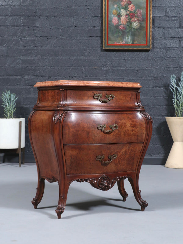 Pair of Italian Burl Walnut & Marble-Top Night Stands by Cav. Emilio Bertini, c.1930’s
