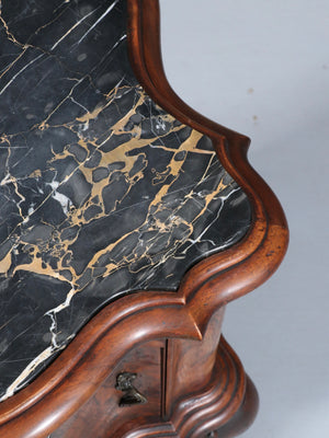 Pair of Italian Neoclassical Burl Walnut & Marble Top Night Stands, c.1900’s