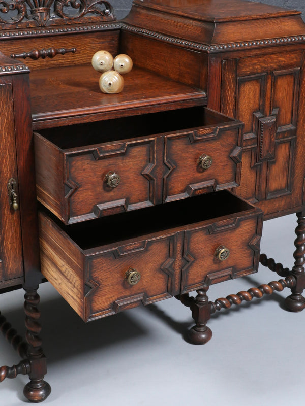English Jacobean Style Oak Sideboard w/ Barley-Twist Legs, c.1900’s