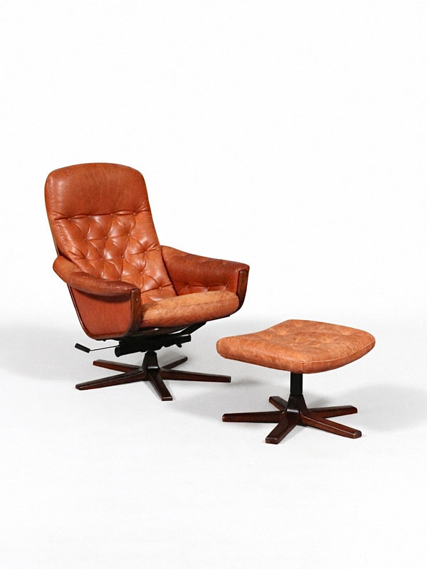 Mid-Century Modern Rosewood & Cognac Leather Reclining Lounge Chair by Göte Möbler, c.1970’s