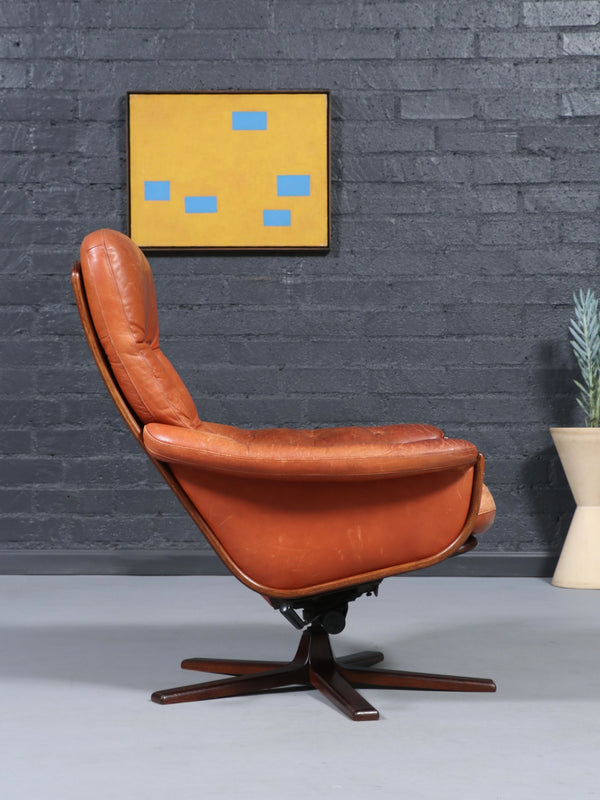 Mid-Century Modern Rosewood & Cognac Leather Reclining Lounge Chair by Göte Möbler, c.1970’s