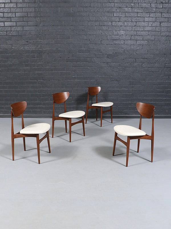 Set of 4 Mid-Century Modern Sculpted Walnut & Tweed Dining Chairs, c.1960’s