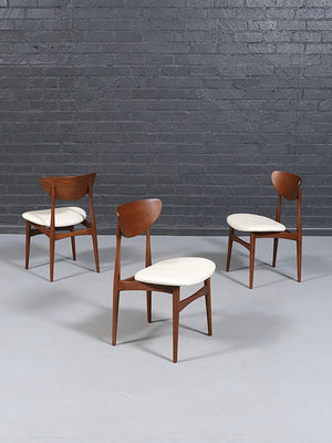 Set of 4 Mid-Century Modern Sculpted Walnut & Tweed Dining Chairs, c.1960’s