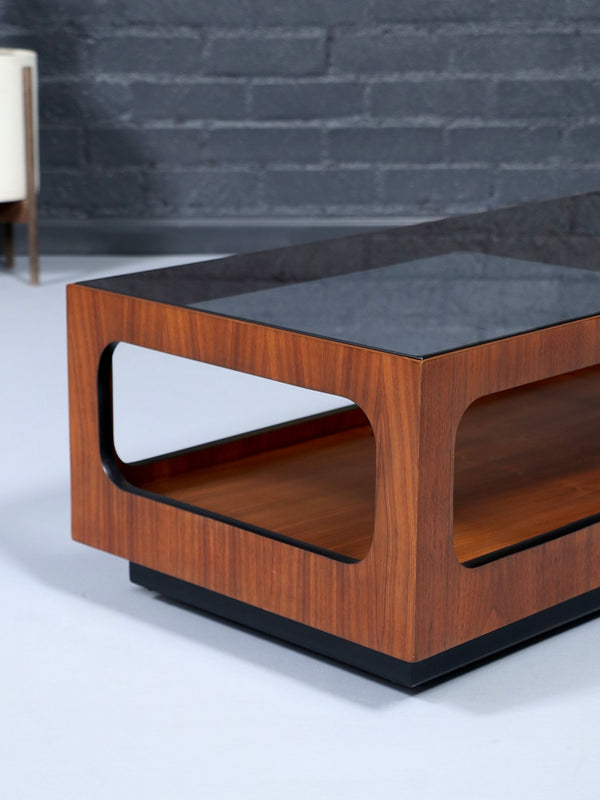 Mid-Century Modern Walnut & Smoke Glass Coffee Table by Lane, c.1960’s