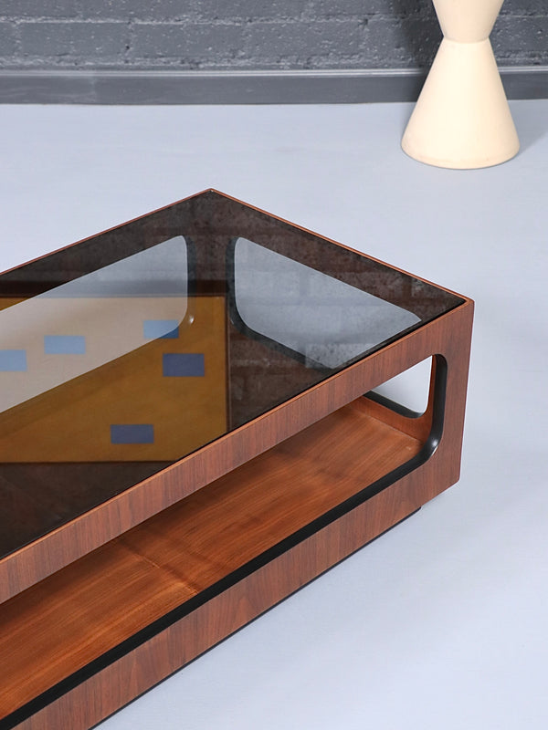 Mid-Century Modern Walnut & Smoke Glass Coffee Table by Lane, c.1960’s