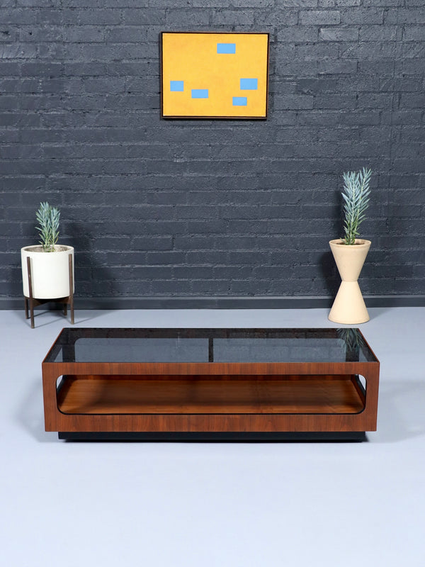 Mid-Century Modern Walnut & Smoke Glass Coffee Table by Lane, c.1960’s