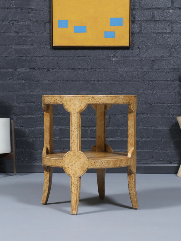 Vintage Maitland-Smith Faux Ostrich Leather Tier Side Table, c.1980’s