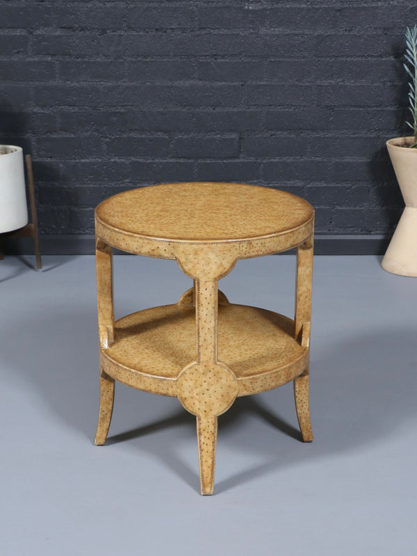 Vintage Maitland-Smith Faux Ostrich Leather Tier Side Table, c.1980’s