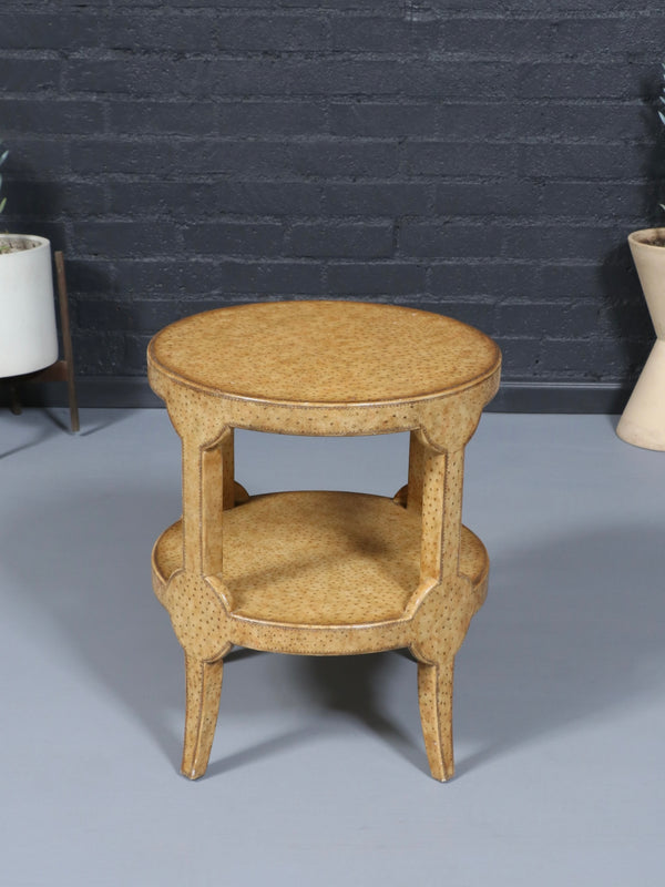 Vintage Maitland-Smith Faux Ostrich Leather Tier Side Table, c.1980’s