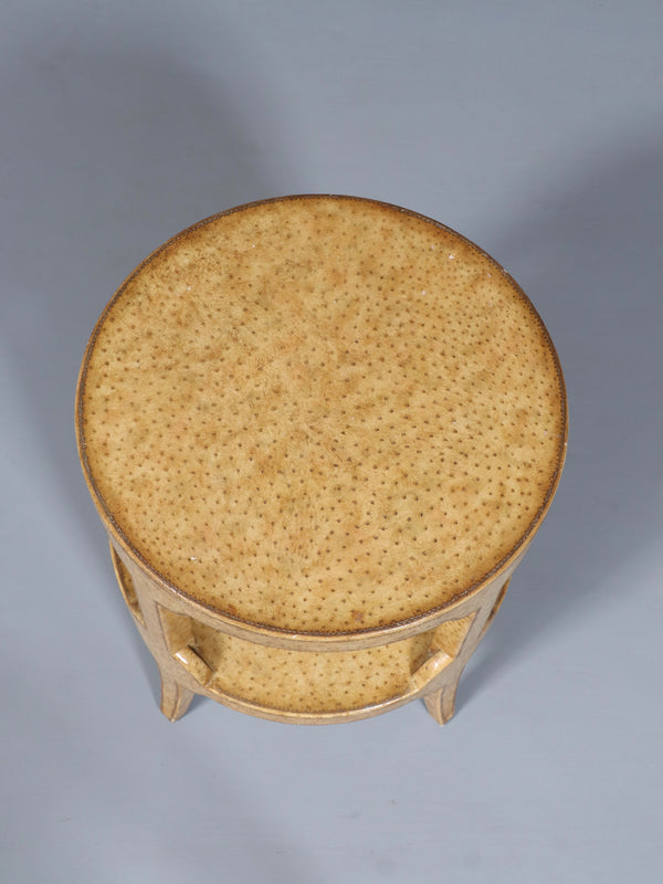Vintage Maitland-Smith Faux Ostrich Leather Tier Side Table, c.1980’s