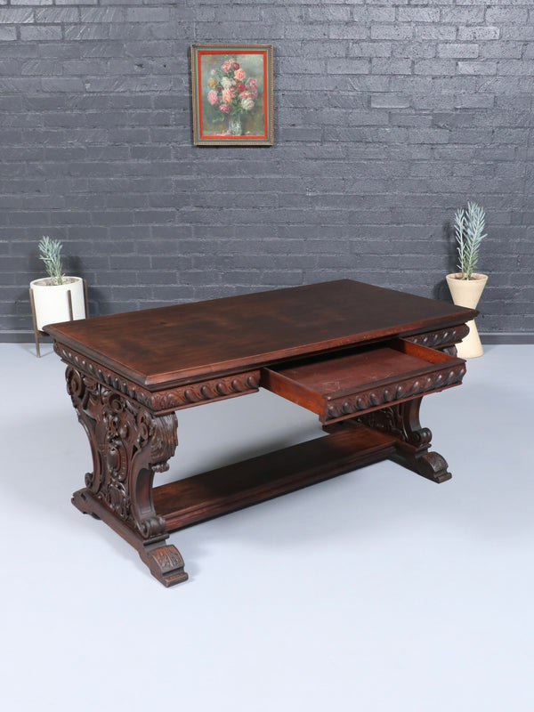 Italian Renaissance Style Carved Mahogany Table or Desk, c.1920’s