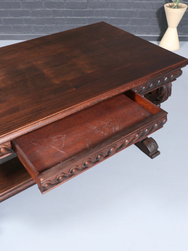 Italian Renaissance Style Carved Mahogany Table or Desk, c.1920’s