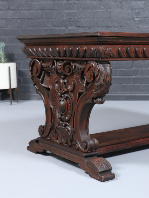 Italian Renaissance Style Carved Mahogany Table or Desk, c.1920’s