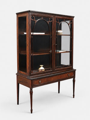 Antique English Sheraton Revival Mahogany & Glass Display Cabinet with Key, c.1920's