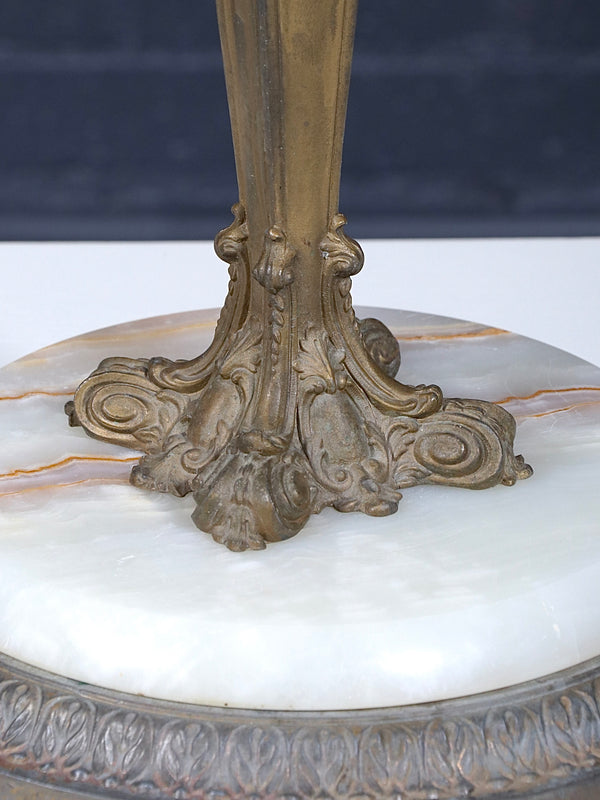 French Neoclassical Style Brass & Onyx Stone Table Lamp, c.1950’s