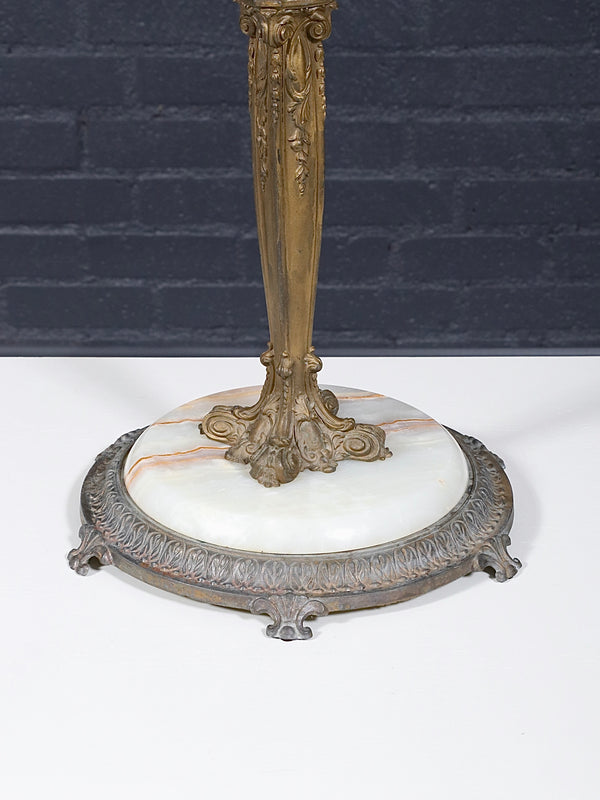 French Neoclassical Style Brass & Onyx Stone Table Lamp, c.1950’s