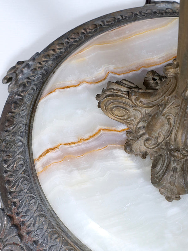 French Neoclassical Style Brass & Onyx Stone Table Lamp, c.1950’s