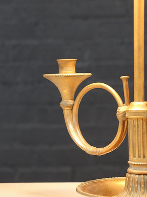 French Empire Style Bouillette Brass Table Lamps w/ Metal Tole Shades, c.1950’s