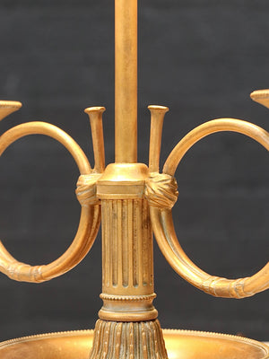 French Empire Style Bouillette Brass Table Lamps w/ Metal Tole Shades, c.1950’s