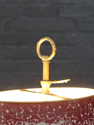 French Empire Style Bouillette Brass Table Lamps w/ Metal Tole Shades, c.1950’s