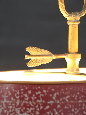 French Empire Style Bouillette Brass Table Lamps w/ Metal Tole Shades, c.1950’s