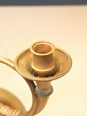 French Empire Style Bouillette Brass Table Lamps w/ Metal Tole Shades, c.1950’s