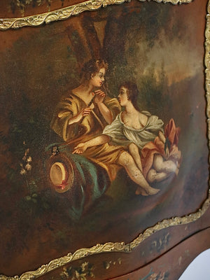 French Louis XV Style Vernis Martin Hand-Painted Bombé Cabinet w/ Ormolu Mounts, c.1920’s