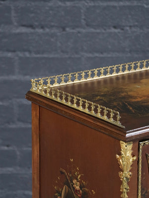 French Louis XV Style Vernis Martin Hand-Painted Bombé Cabinet w/ Ormolu Mounts, c.1920’s