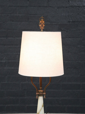 French Neoclassical Style Alabaster & Brass Three-Arm Candelabra Table Lamp, c.1940’s